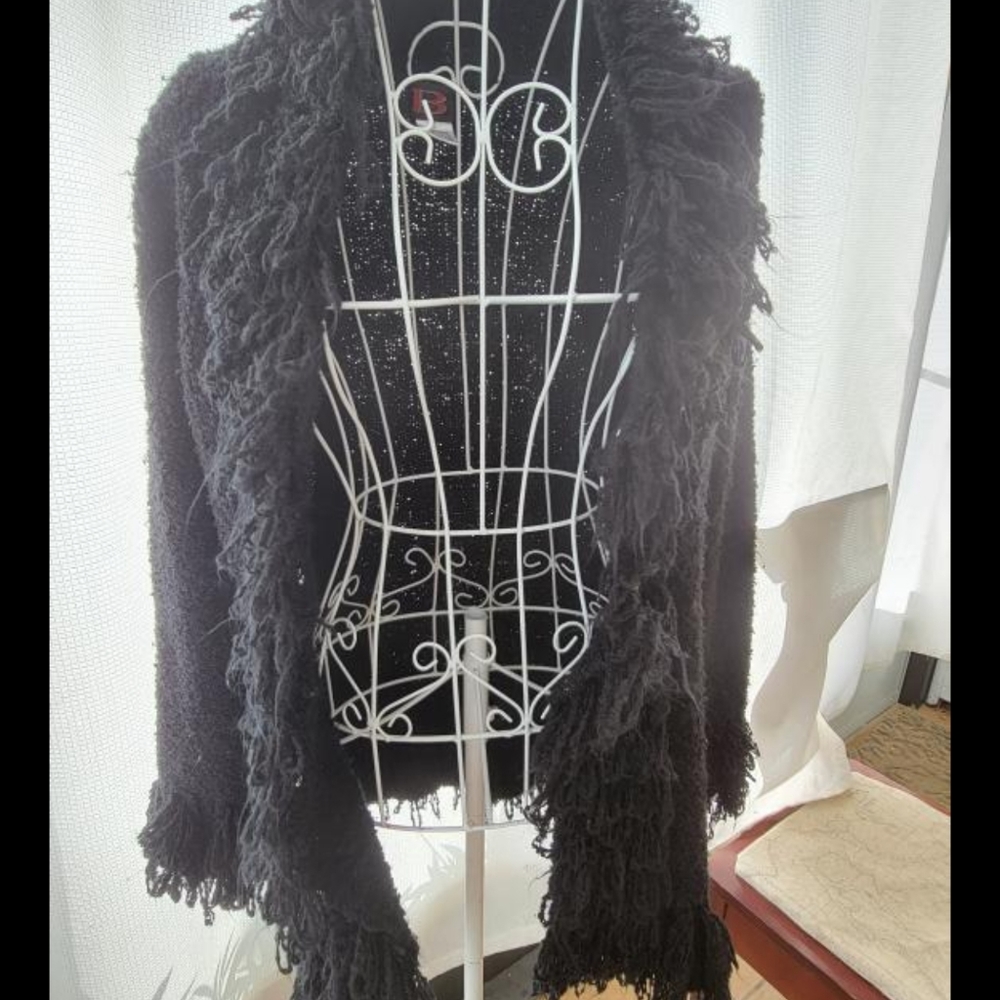 COPY - Is black fuzzy cardigan with clips to hold it together Size small Women's